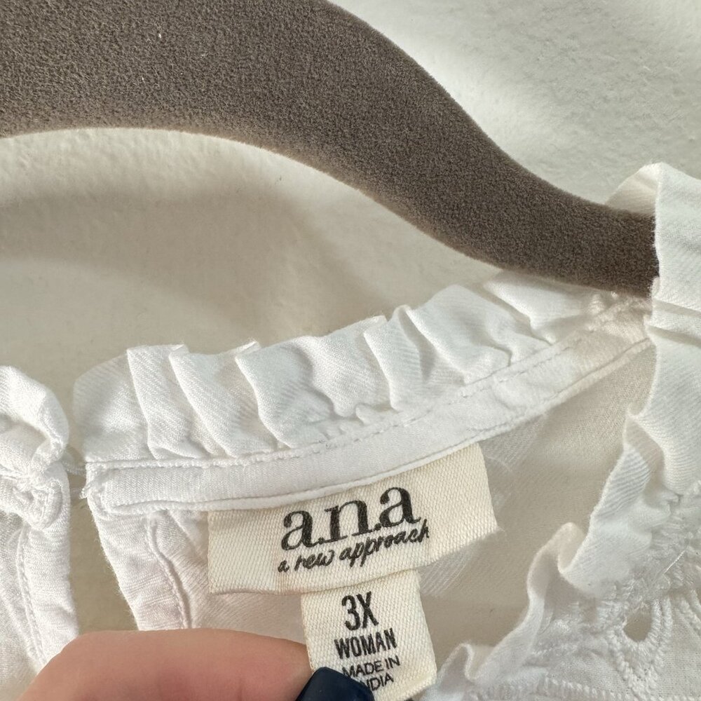 NWT ANA A New Approach Shirt 3X White Eyelet Lace Ruffle Peasant Victorian - Picture 5 of 9